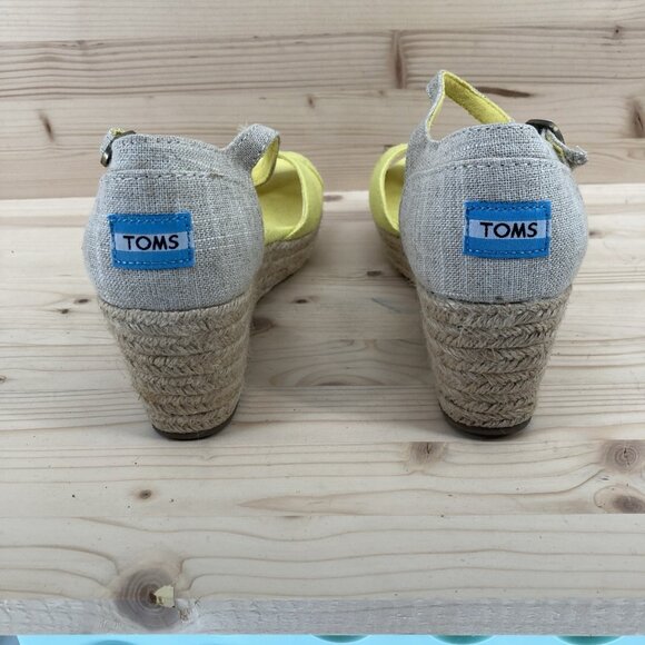 Toms Womens Wedge Sandals Sz 8.5 Yellow Espadrilles Open Toe Platform Vacation - Picture 6 of 12